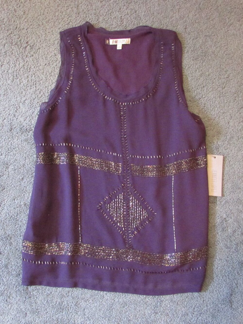 NWT Jennifer Lopez Large Plum purple beaded Chiffon Dressy tank top Longer